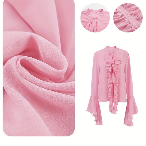 Ruffle Chiffon Statement top in Pink NWOT!!!!!!! - Picture 1 of 5